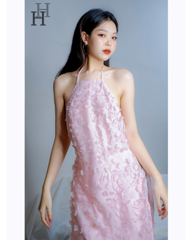 Bộ áo dài cách tân hoa nổi màu hồng HS113  Hỉn Hỉn Store