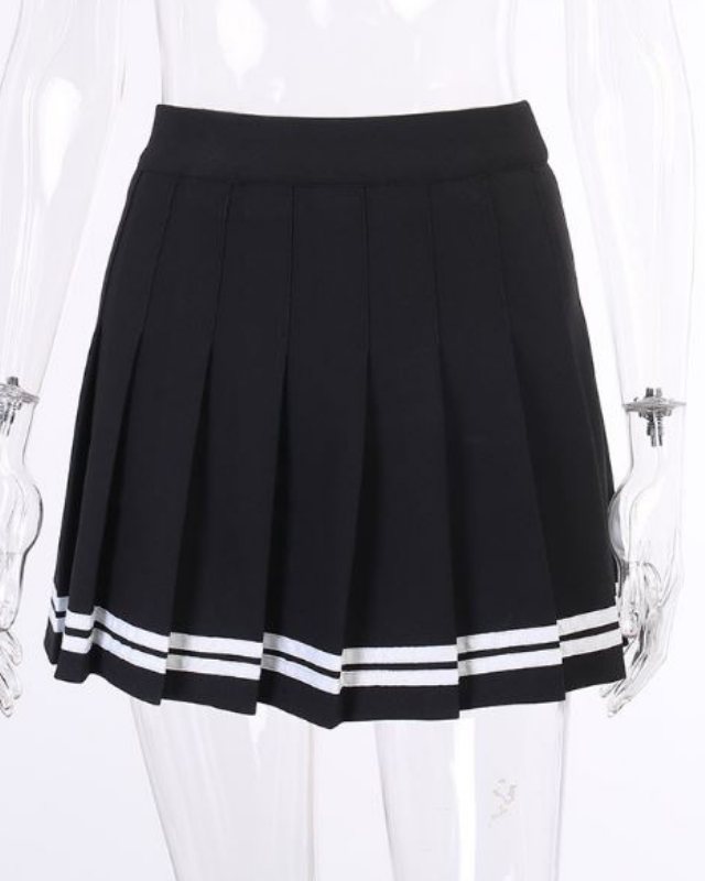 Chân váy xếp ly ngắn màu đen viền trắng lưng cao lót quần HCV33 Hỉn Hỉn Store