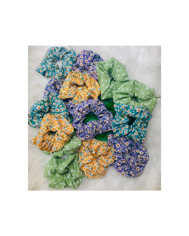 Cột tóc vải Scrunchies hoa bi 8cm Nhiều Màu HTO18