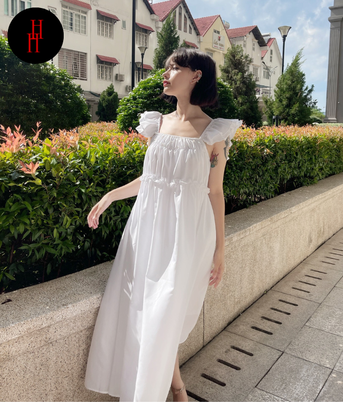 Váy babydoll tiểu thư dáng xoè quảng châu đầm dự tiệc đi biển 2 màu trắng  và xanh mẫu đẹp  Shopee Việt Nam
