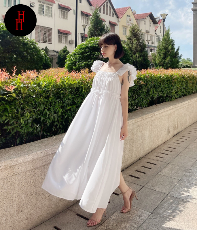Váy babydoll dáng dài đầm hoa nhí trắng đen hàn quốc dài tay vintage tiểu  thư đẹp | Shopee Việt Nam