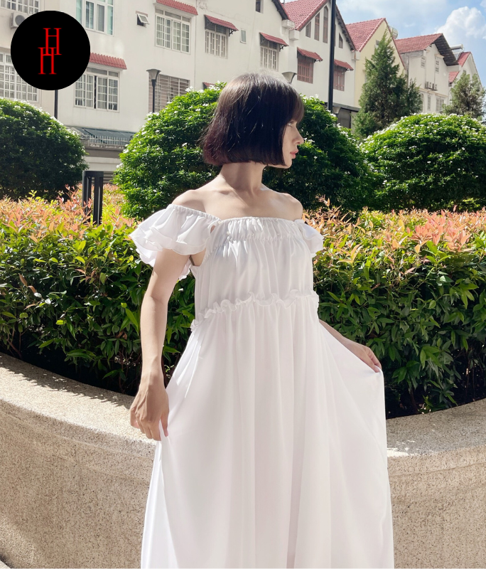 Đầm babydoll dáng dài màu trắng váy đi biển màu trắng HDC106 Hỉn Hỉn Store