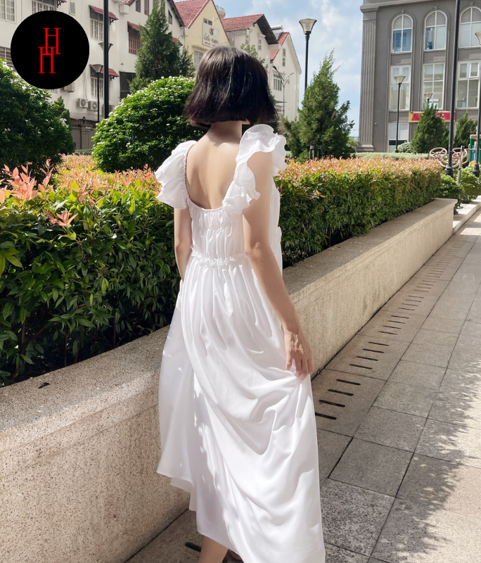 Đầm babydoll dáng dài màu trắng, váy đi biển màu trắng HDC106 Hỉn Hỉn Store