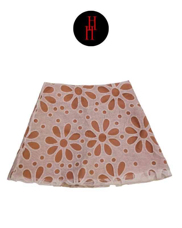 Chân váy ngắn lót quần HCV42 vải voan hoa cúc lớn lót màu hồng - nâu Hỉn Hỉn Store