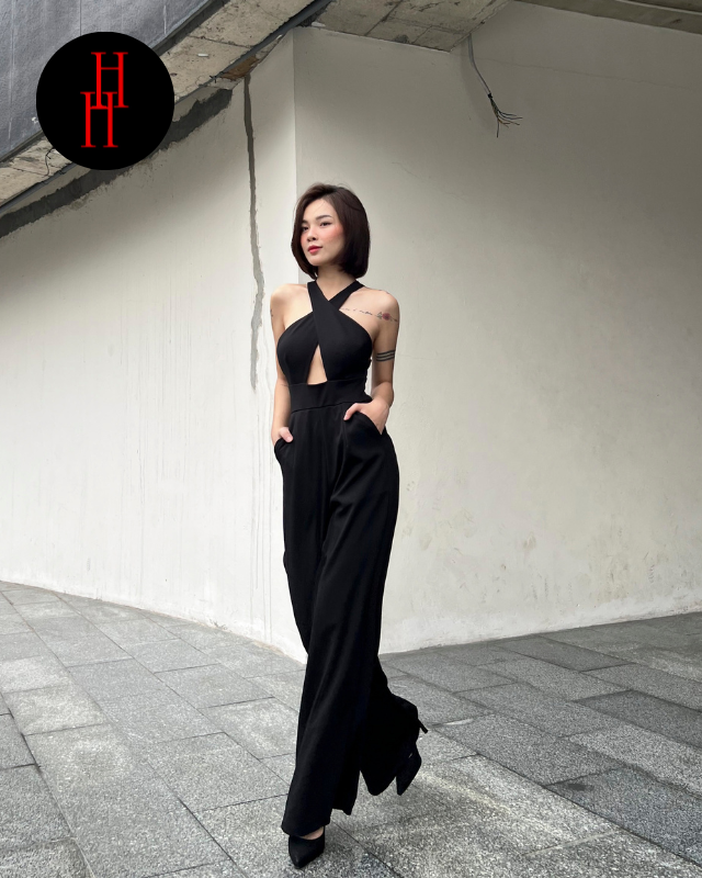 Bộ jumpsuit nữ dài ống rộng màu đen HS148 Hỉn Hỉn Store