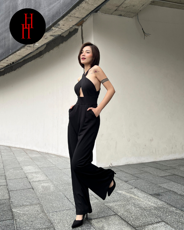Bộ jumpsuit nữ dài ống rộng màu đen HS148 Hỉn Hỉn Store