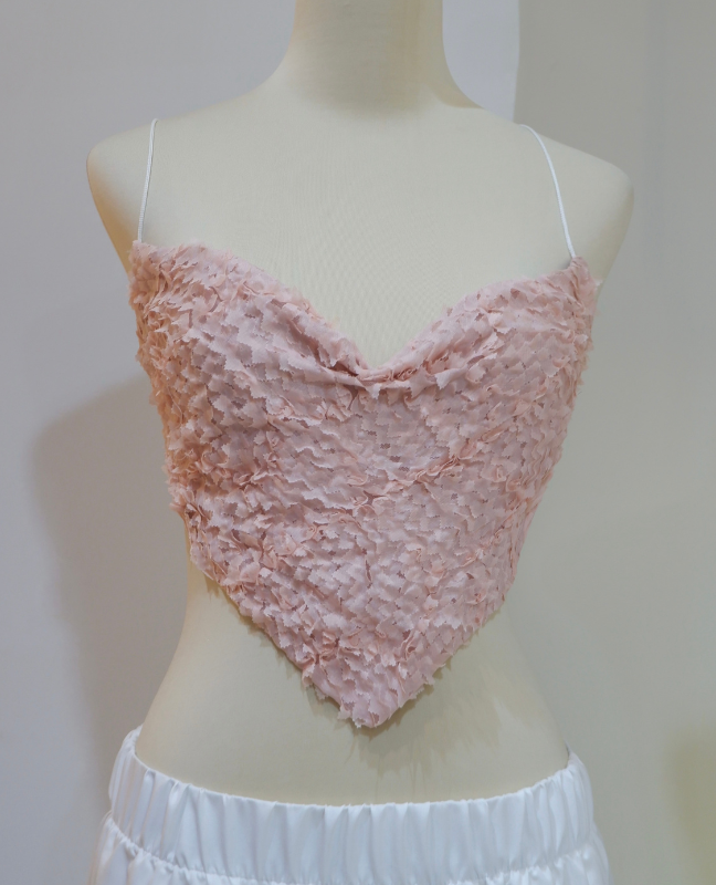 HAC153 áo yếm croptop cổ đổ đan dây lưng màu hồng - trắng Hỉn Hỉn Store