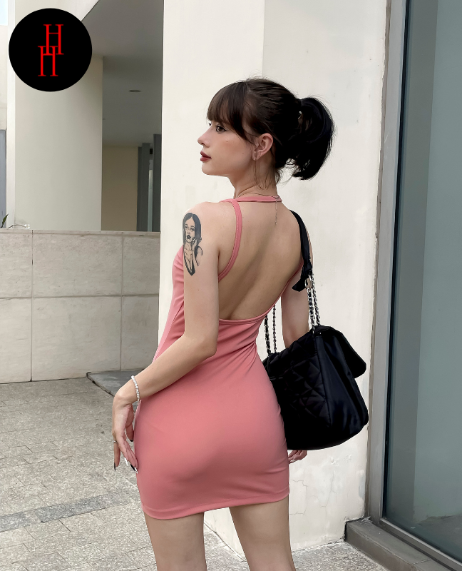 Đầm hai dây hở lưng mini ngắn màu đen - hồng - cam HDT297 Hỉn Hỉn Store
