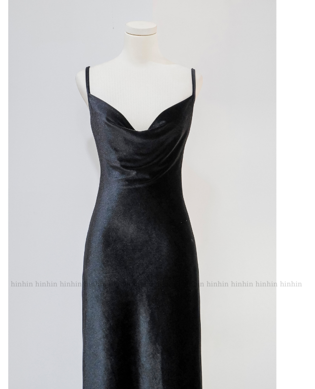 Đầm cổ đổ HDT336 hở lưng dài màu đen - xanh Hỉn Hỉn Store
