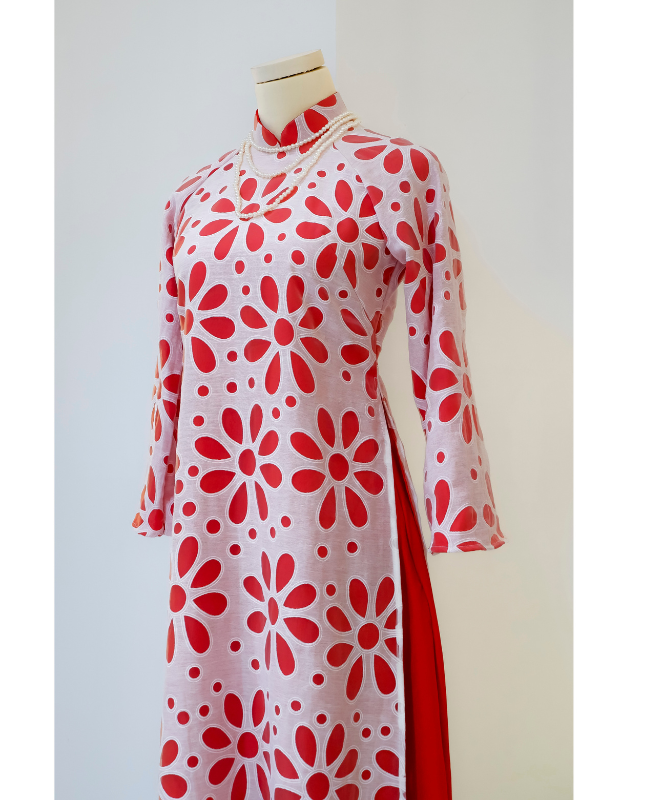 Set bộ áo dài hoa tay dài HS165 màu đỏ Hỉn Hỉn Store