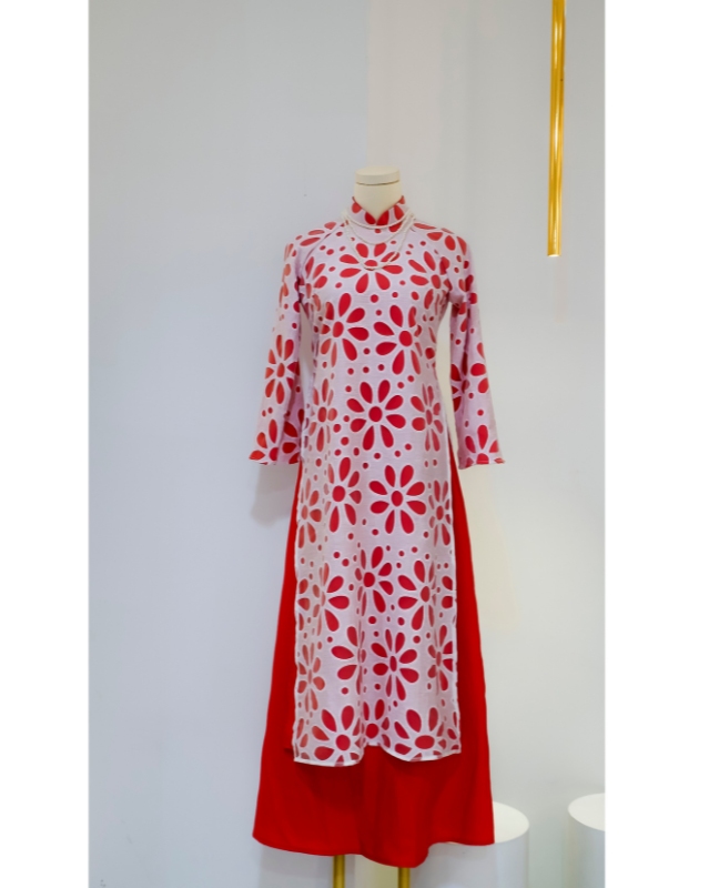 Set bộ áo dài hoa tay dài HS165 màu đỏ Hỉn Hỉn Store